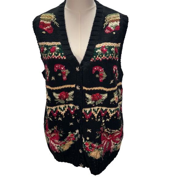 Vintage Y2K Heirloom Collectibles Women Large Christmas Sweater Vest Embroidered - Picture 1 of 16